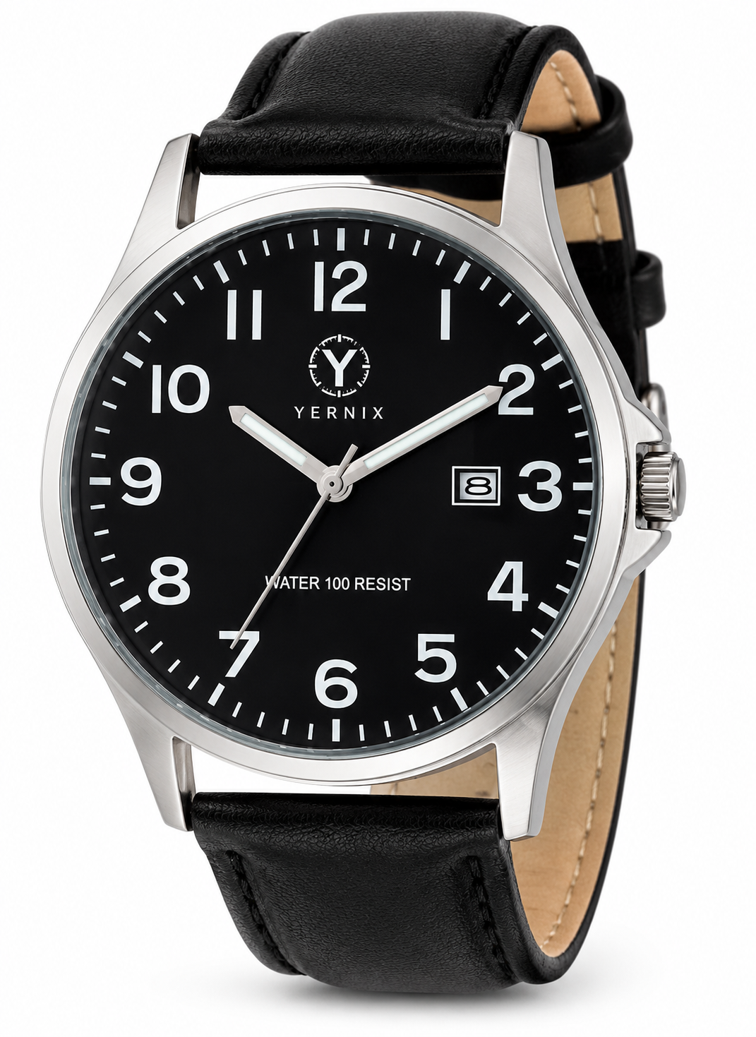 Yernix | Essentials Men's Easy to Read 42mm Leather Band Analog Watch
